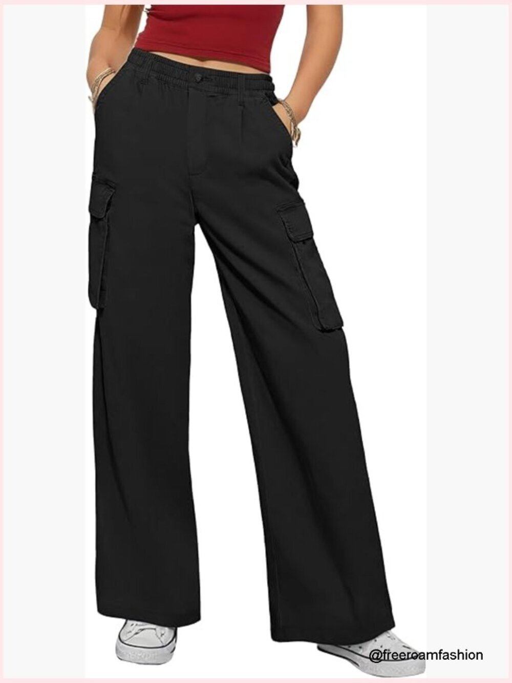 Wide Leg Cargo Pants High Waisted Lightweight Relaxed Fit Rayon Casual
